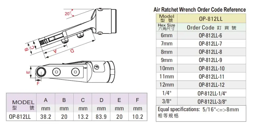 Cờ Lê Khí Nén Onpin OP-812LL ISO 11148-6 - Đầu Nghiêng 160 Độ, Lực Siết 10Nm, Tốc Độ 180rpm