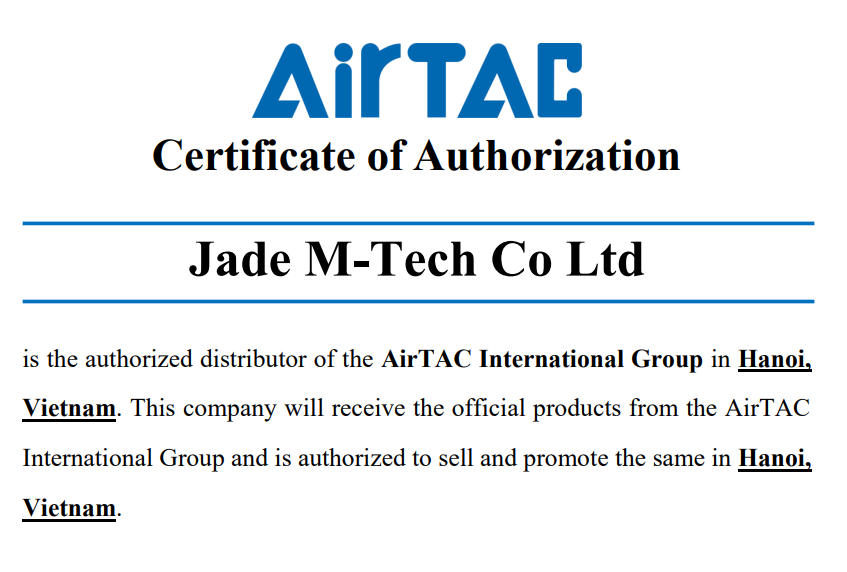 CÔNG TY TNHH JADE M- TECH- ĐẠI LÝ CHÍNH THỨC CỦA AIRTAC TẠI VIỆT NAM