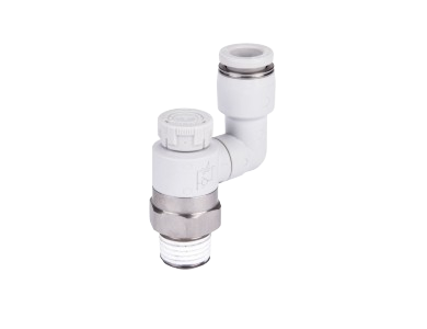 PTS Speed Controller Elbow – Pneumatic Flow Control Valve with 90° Push-in Fitting